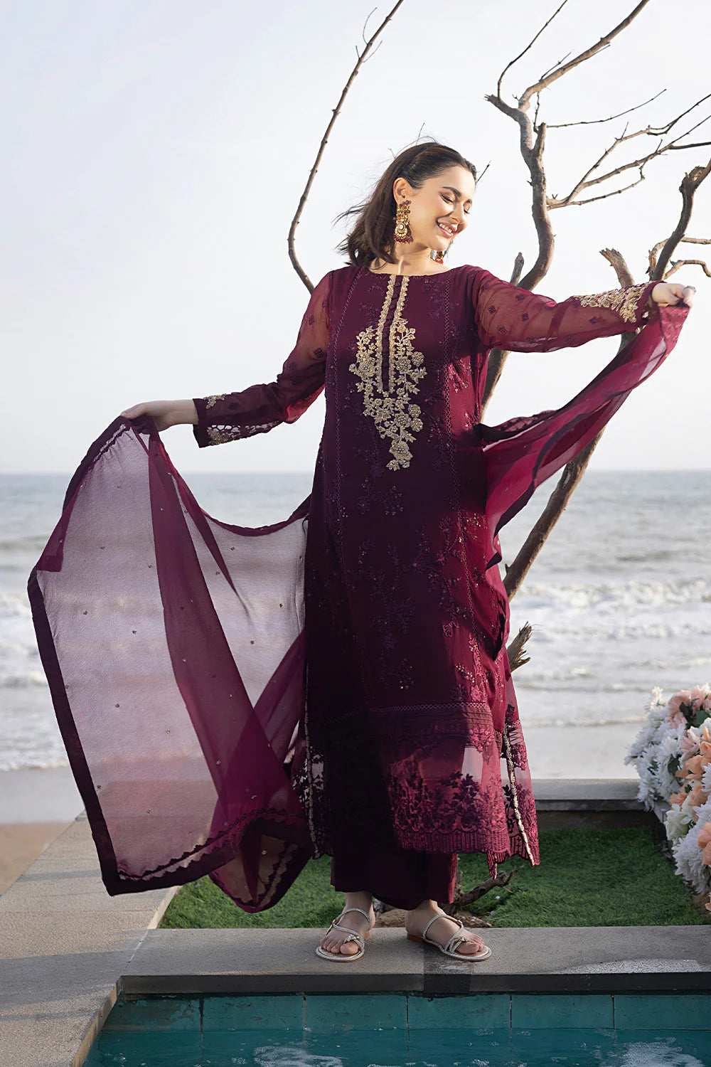 Unstitched Azure Embroidered Chiffon Suit